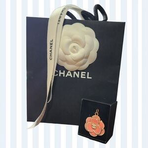 Chanel Authentic Pink Camellia Flower Zipper Pull AND Authentic Chanel Bag
